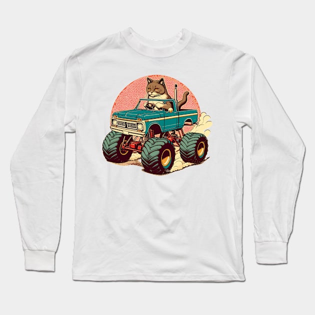 Cat Driving A Monster Truck Long Sleeve T-Shirt by Vehicles-Art